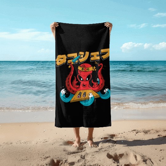 Octopus Chef Sushi | Japanese Food Beach Towels | Anime