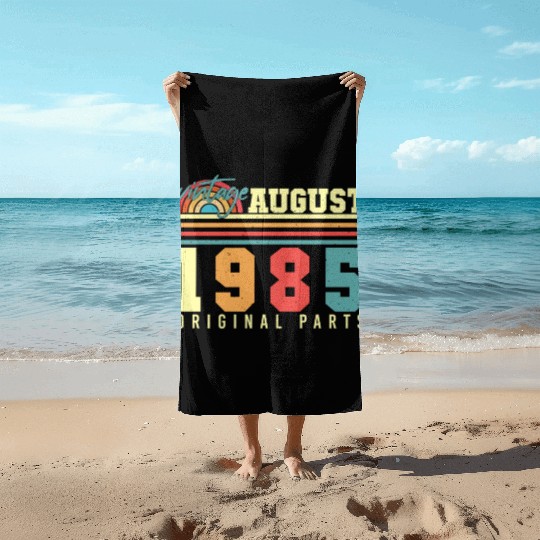 Birthday Greeting For 1985 August Beach Towels