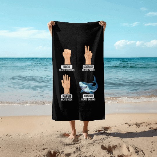 Rock Paper Scissors Nothing Beats Sharks Funny Sha Beach Towels