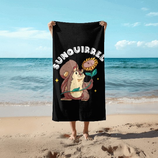 Sunquirrel Squirrel & Sunflower-Themed Leisure Beach Towels