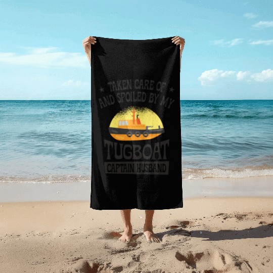 Tugboat Spoiled Tugboat Captain Husband Sailing Beach Towels