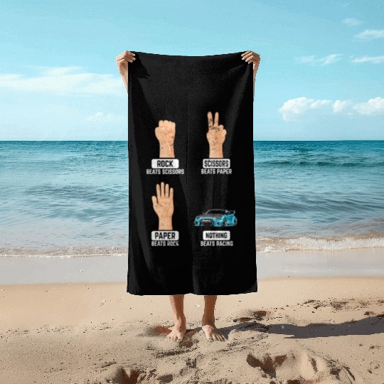 Rock Paper Scissors Nothing Beats Racing Funny Rac Beach Towels