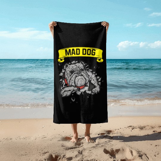 Mad dog pitbill lover Beach Towels