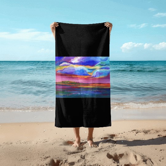 Colorful Sunset Landscape Painting Beach Towels