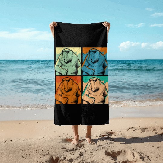 Retro Proboscis Monkey Ape Wildlife Zookeeper Beach Towels