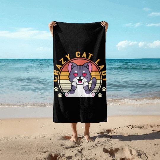 Crazy cat Lady Beach Towels