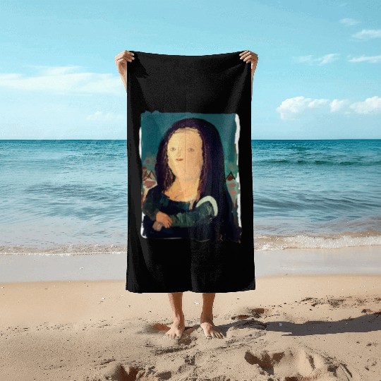 Monalisa in my eyes neo-expressionism painting Beach Towels