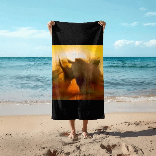 solo rhino digital art abstract painting Beach Towels