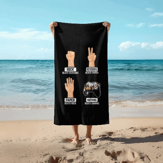 Rock Paper Scissors Nothing Beats Gaming Funny Gam Beach Towels