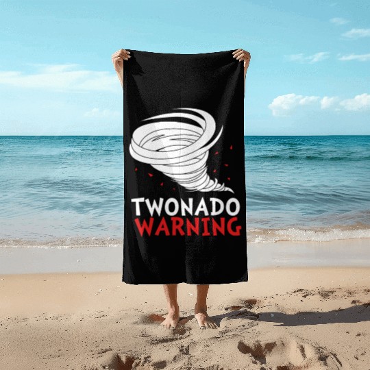 Funny 2nd Bday Twonado Warning Tornado Birthday Beach Towels