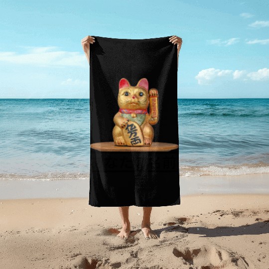 Japanese cat Beach Towels