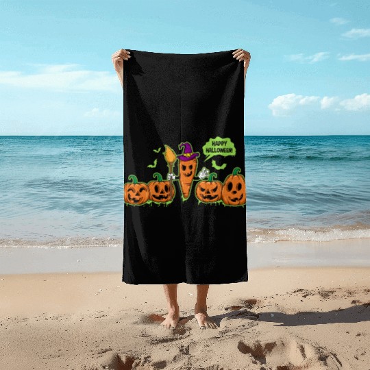 Happy Halloween Carrot Pumpkin Trick Or Treat Beach Towels