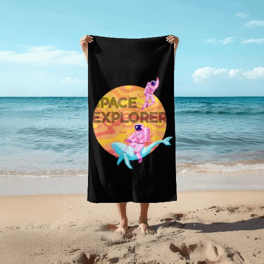 Space Explorer Two Astronauts and A Blue Whale Beach Towels