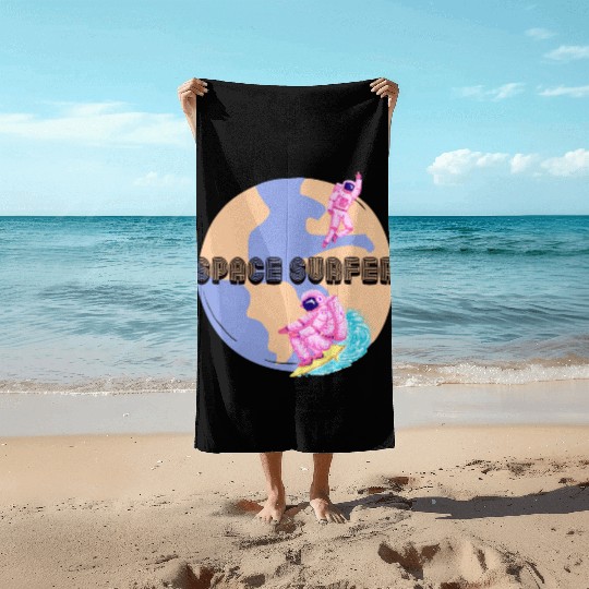 Space Surfer Two Astronauts and Planet Earth Beach Towels