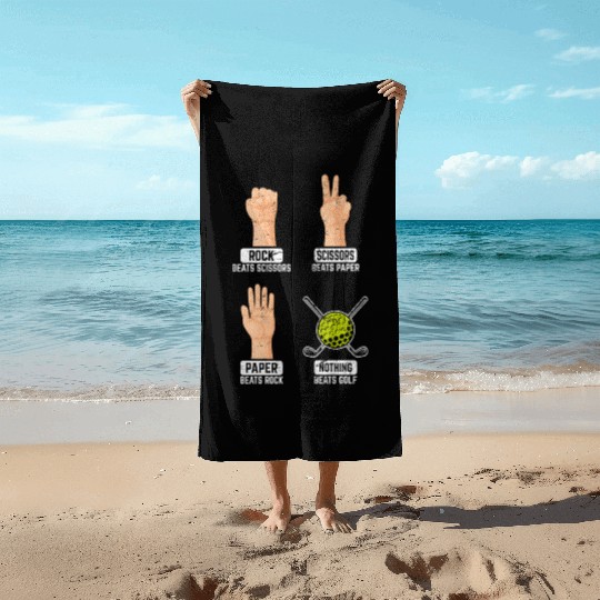 Rock Paper Scissors Nothing Beats Golf Funny Golfi Beach Towels