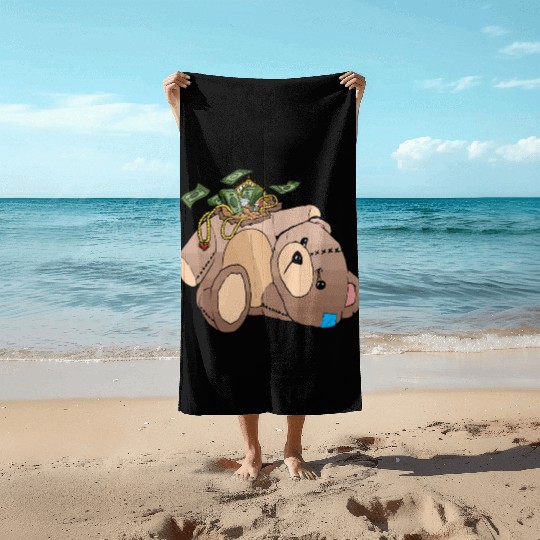 Money Teddy Bear Riches Beach Towels