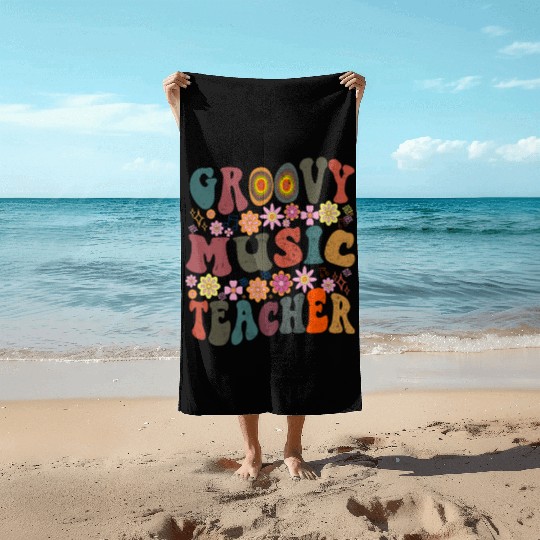 Groovy music teacher colorful retro Back To School Beach Towels