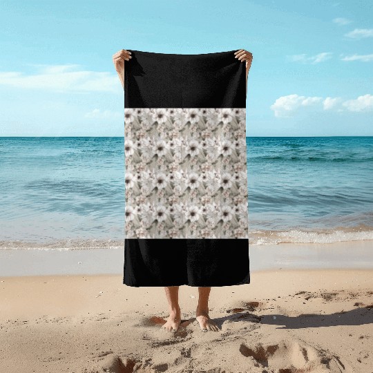 Beige Sage Green Floral Pattern Beach Towels