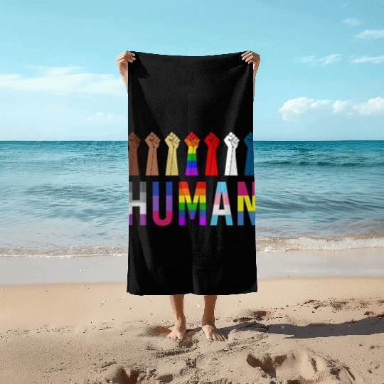 Human Rights For All Resist Feminist LGBT Black Beach Towels
