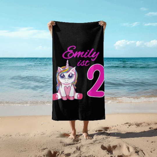 Children's Birthday Party 2 Years Girl Name Emily Beach Towels