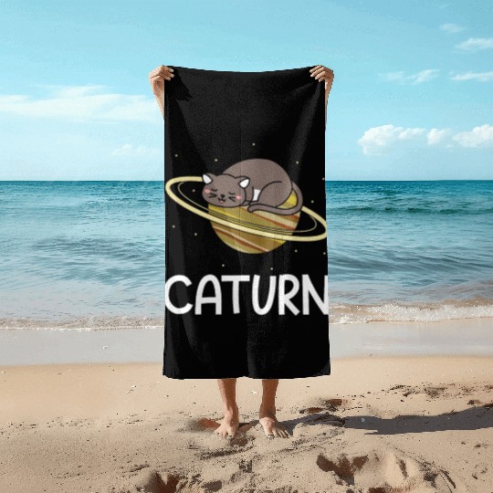Caturn Cat Owner Saturn Astronomer Astronomy Beach Towels