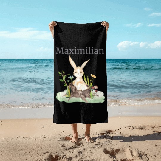 Waldtier Reh Hase Hedgehog Flowers Name Maximilian Beach Towels
