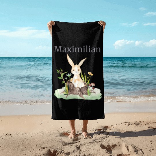 Waldtier Reh Hase Hedgehog Flowers Name Maximilian Beach Towels