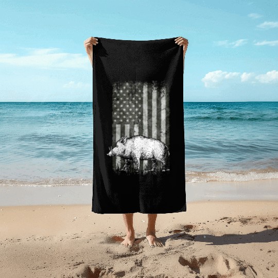 Patriotic Wild Boar Hunting Season For Hog Beach Towels