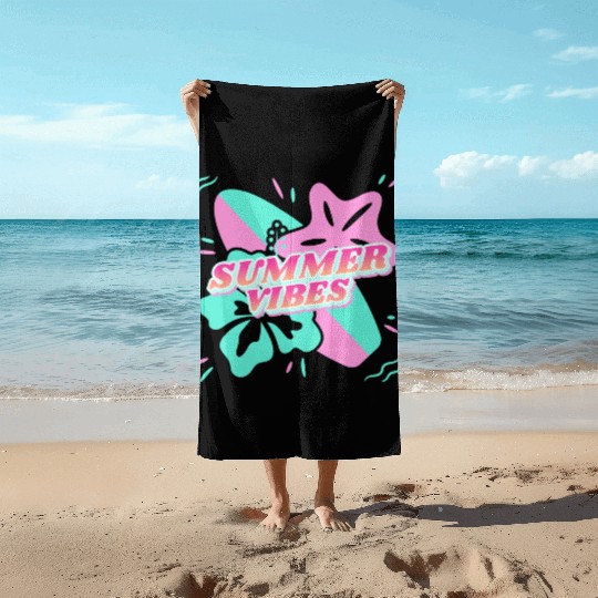 Summer Vibes - Beach, surf, hibiscus and starfish Beach Towels