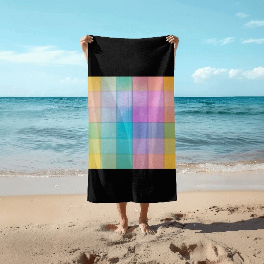 Rainbow Shimmer Multi Squares Pattern Beach Towels