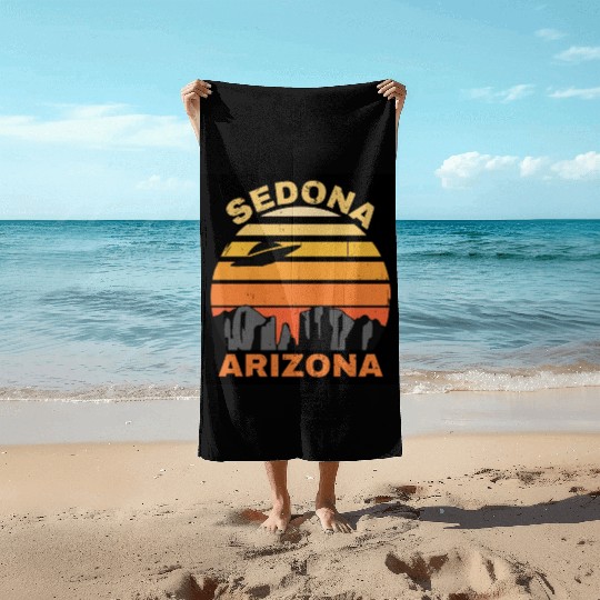 Sedona Arizonna Retro Sunset and UFO Beach Towels
