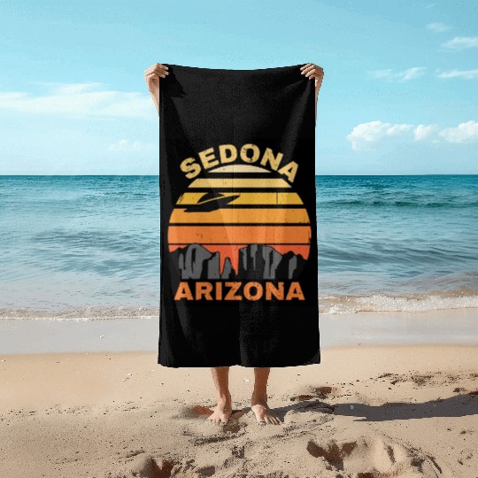 Sedona Arizonna Retro Sunset and UFO Beach Towels