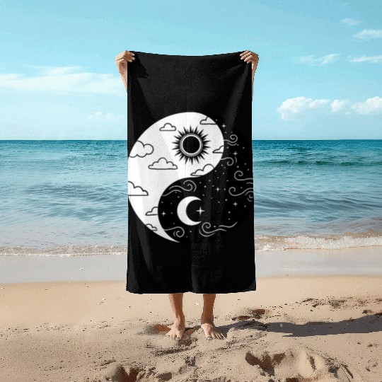 Sun and Moon Yin Yang for Yin Yang Art Lover Beach Towels