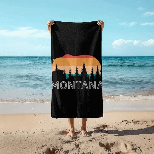 Montana Grizzly Bear Retro Beach Towels