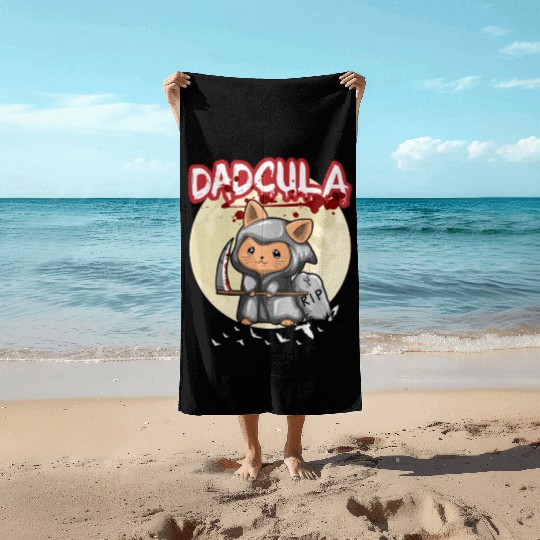 Dadcula Dracula Vampire Dad Funny Halloween Party Beach Towels