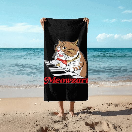 Meowzart Piano Cat Musician Musical Pianist Music Beach Towels