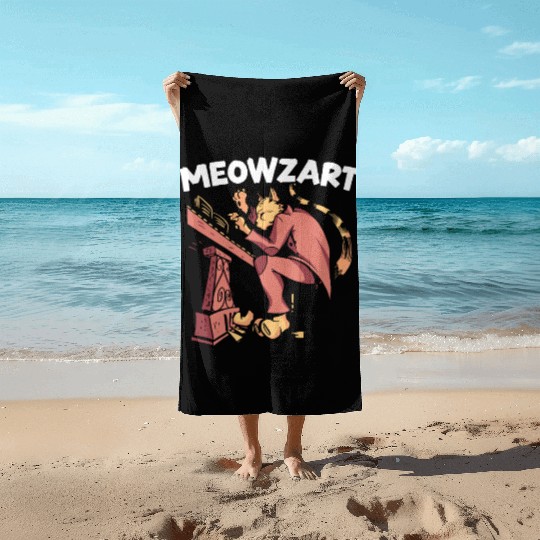 Meowzart Piano Cat Musician Musical Pianist Music Beach Towels