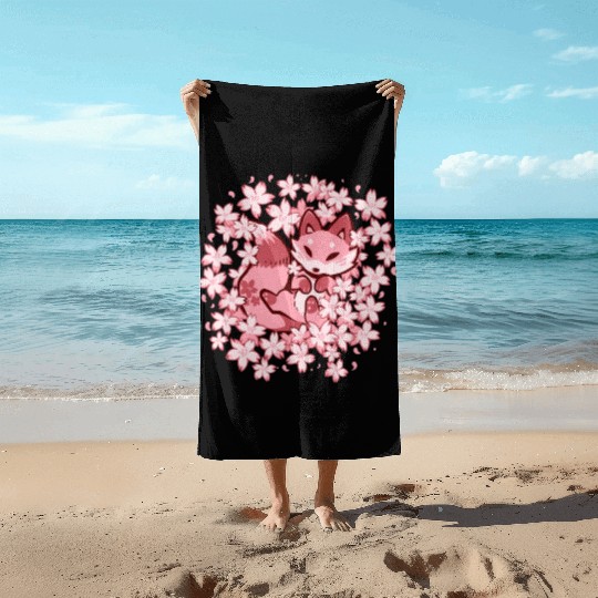 Cherry Blossom Fox Beach Towels