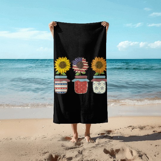 Sunflower American Flowers Women Patriotic Mom Beach Towels