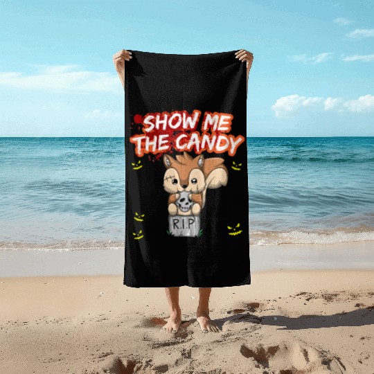 Show Me The Candy Halloween Costume Trick Or Treat Beach Towels