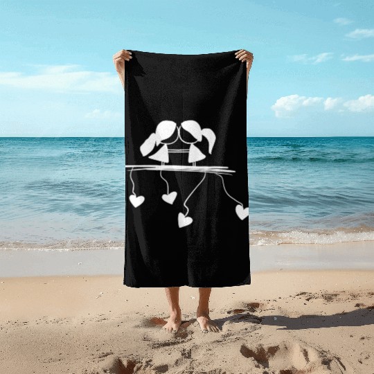 lesbian couple love symbol Beach Towels