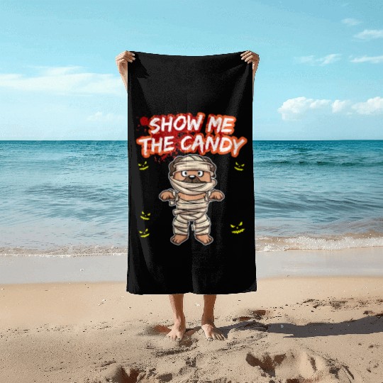 Show Me The Candy Halloween Costume Trick Or Treat Beach Towels