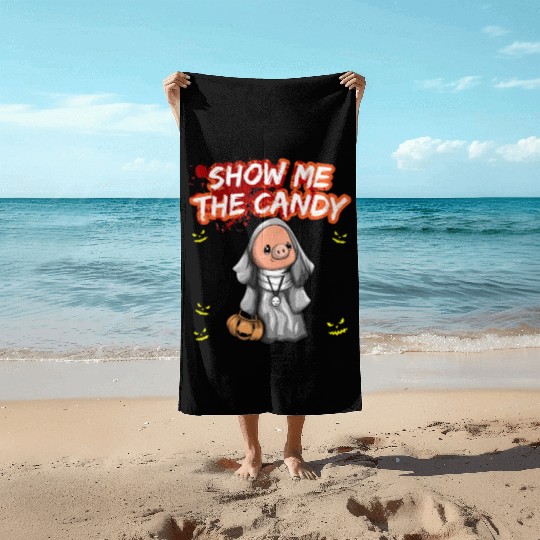 Show Me The Candy Halloween Costume Trick Or Treat Beach Towels