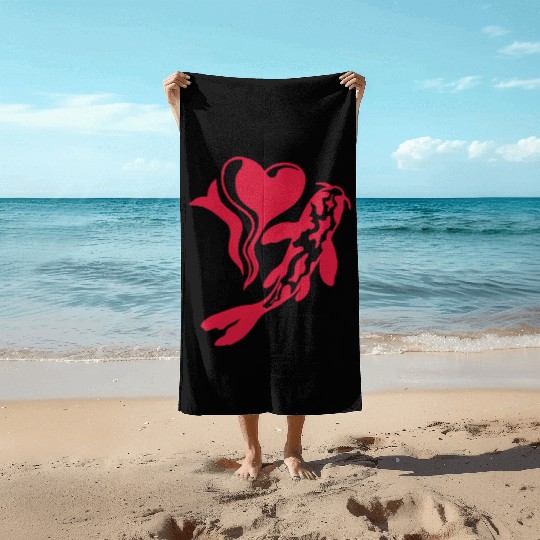 koi fish I Love Beach Towels