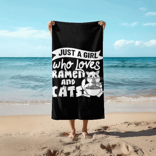 Ramen Cat Bowl Chicken Noodle Soup Japanese Beach Towels