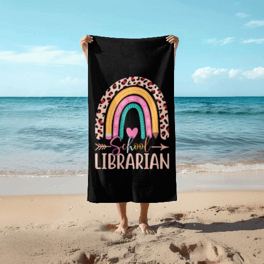 School Librarian Rainbow Leopard Print Librarian Beach Towels