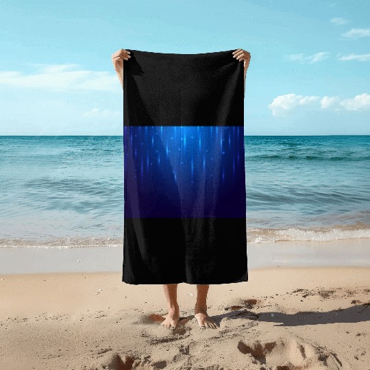 Navy Blue Glowing Neon Dots Beach Towels