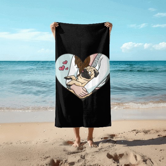 Funny lovely pug puppy Funny lovely pug puppy gift Beach Towels