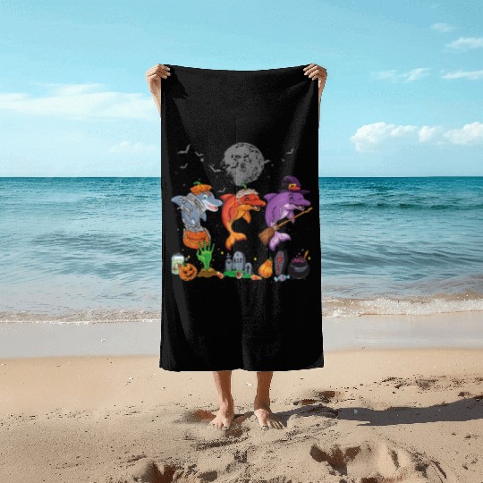 Mummy Pumpkin Witch Dolphin Halloween Beach Towels