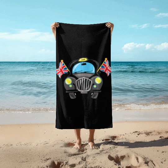 Taxi Hackney the black cab in London Beach Towels